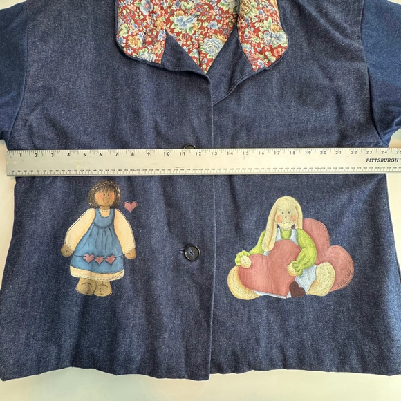 Vintage Style Hand Painted Denim Jacket Cottagecore Folk Art Teddy Bear Indie XL - Picture 11 of 14